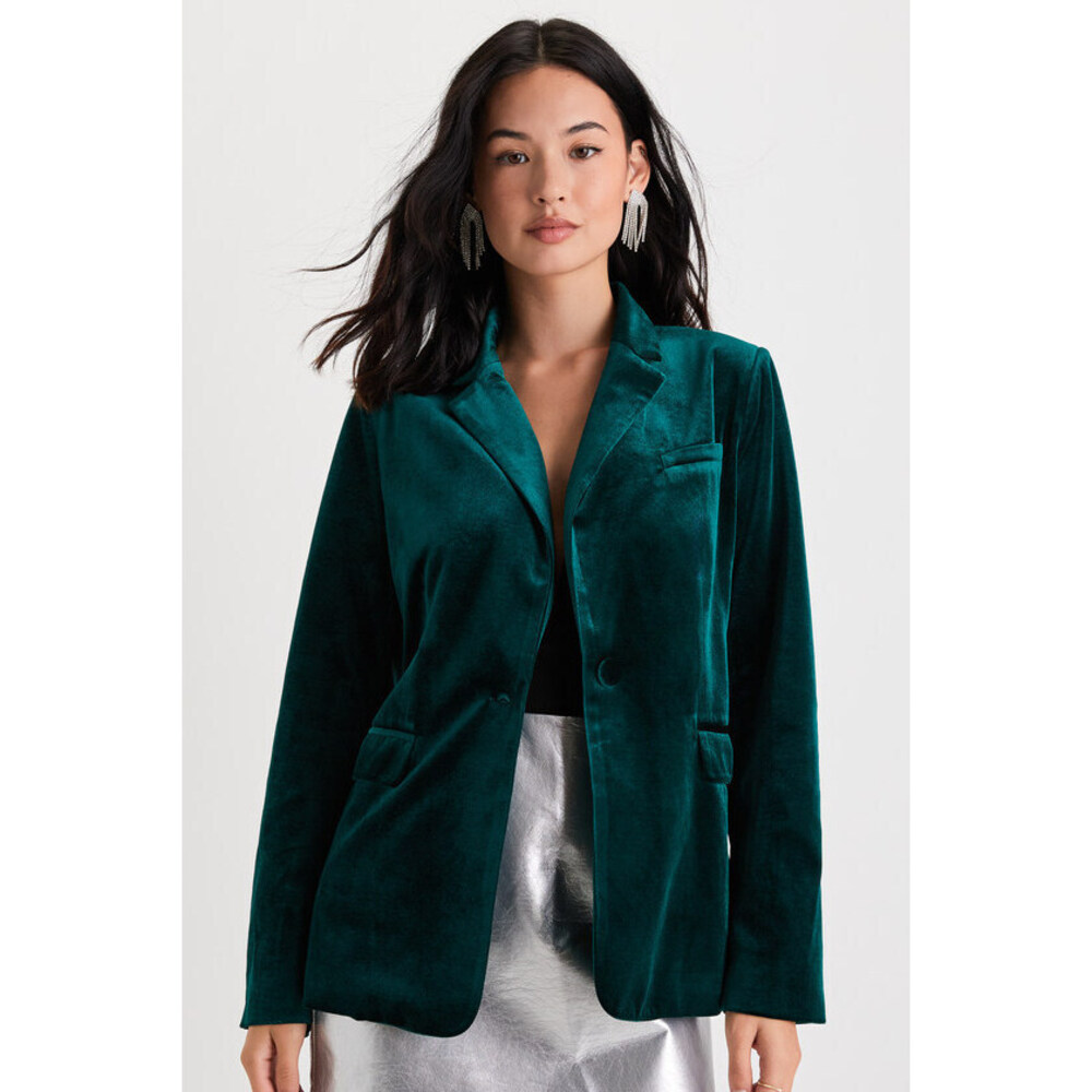 Lulus Upper Class Aesthetic Emerald Green Velvet Blazer - Size XS